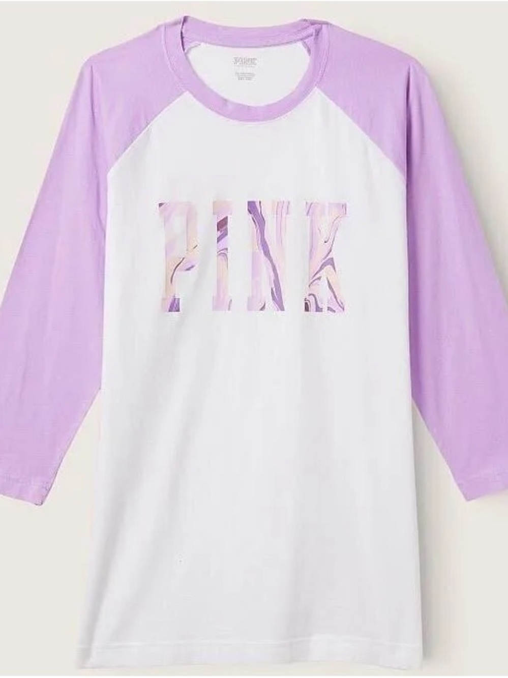 PINK Victoria's Secret White & Lavender Raglan Long Sleeve Tee
